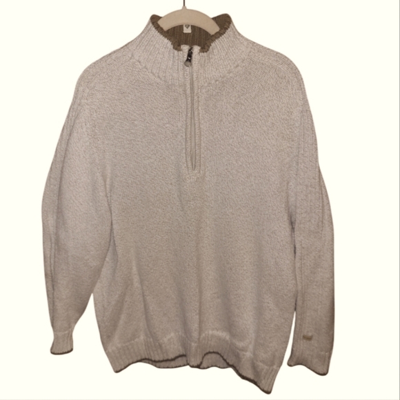Cloumbia* 1/4 Zip* Cotton Blend Sweater* Oatmeal with Brown Trim* Sz L - Picture 2 of 7